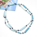 2021 blue color double layer resin acrylic necklace women long plastic round beads link chain necklace